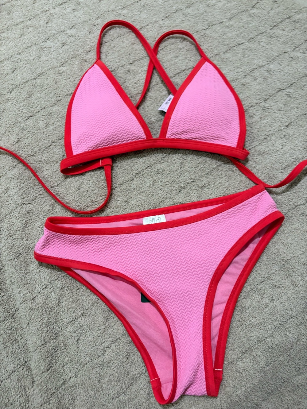 NEW Pink & Red Trim Triangle Bikini Set